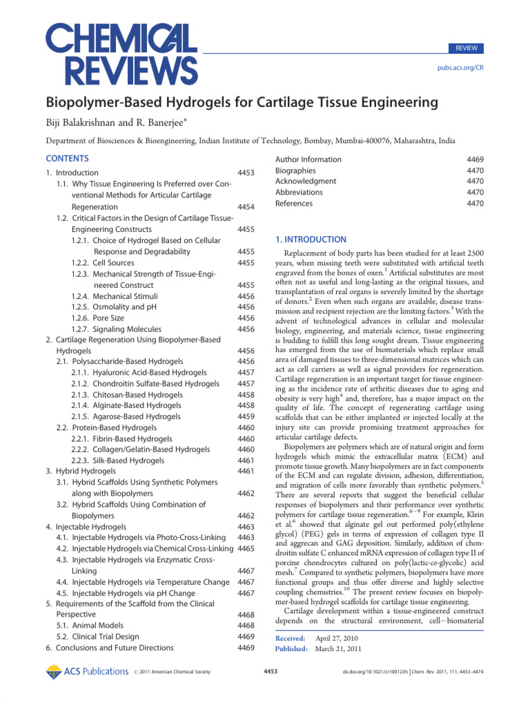 Biopolymer Based Hydrogels For Cartilage | PDF | Tissue Engineering ...