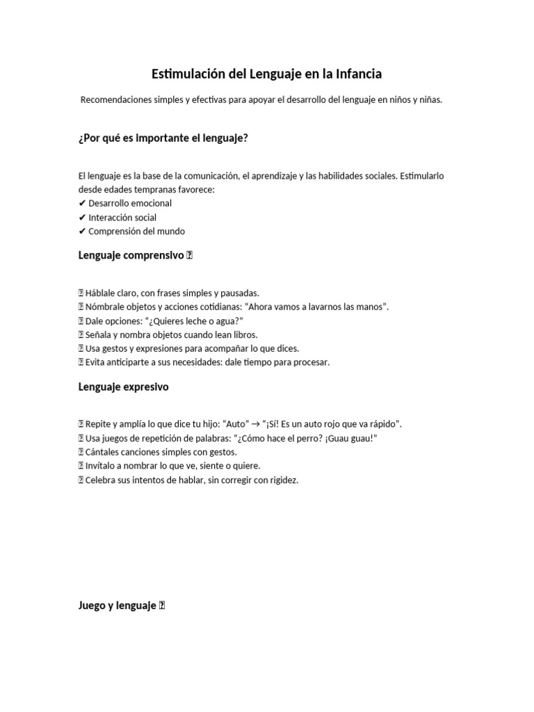 Estimulación del Lenguaje Infantil Efectiva | PDF