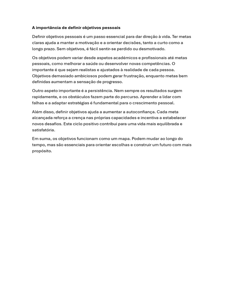 Importância de Definir Objetivos Pessoais | PDF
