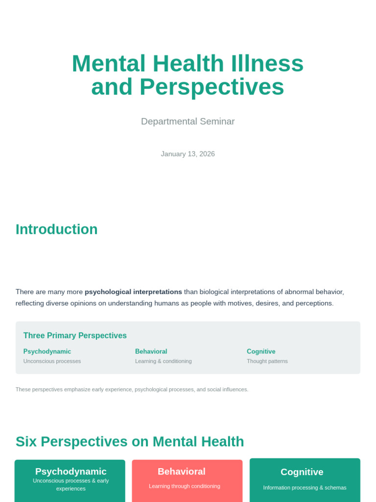 Understanding Mental Health Perspectives | PDF | Behavioural Sciences ...