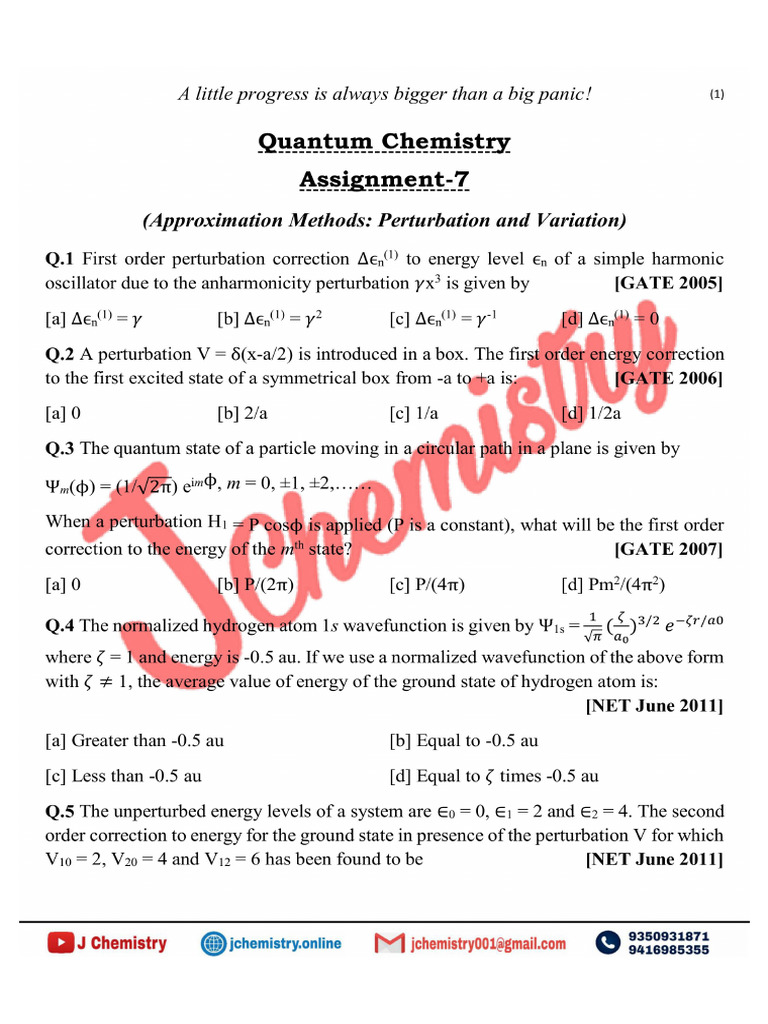 Quantum Chemistry Assignment 7 | PDF