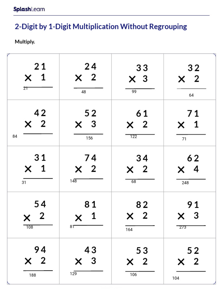 Multiply Vertically Without Regrouping Worksheet | PDF