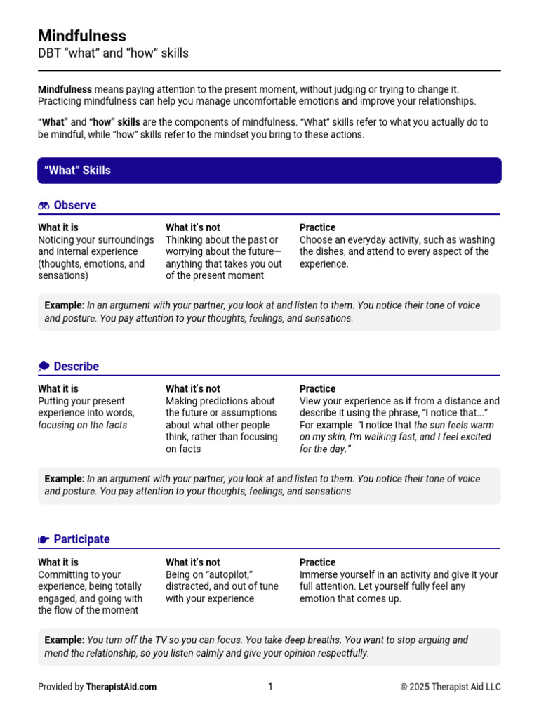 Mindfulness Skills in DBT Explained | PDF | Experience | Mindfulness