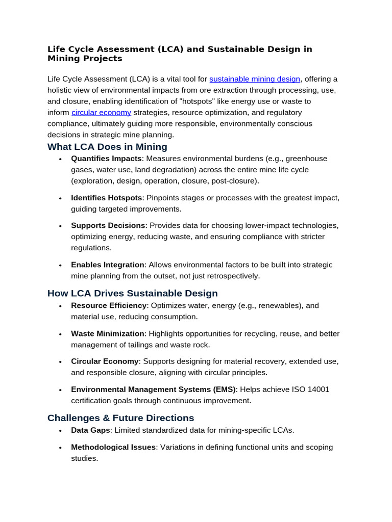 LCA for Sustainable Mining Design | PDF | Life Cycle Assessment ...