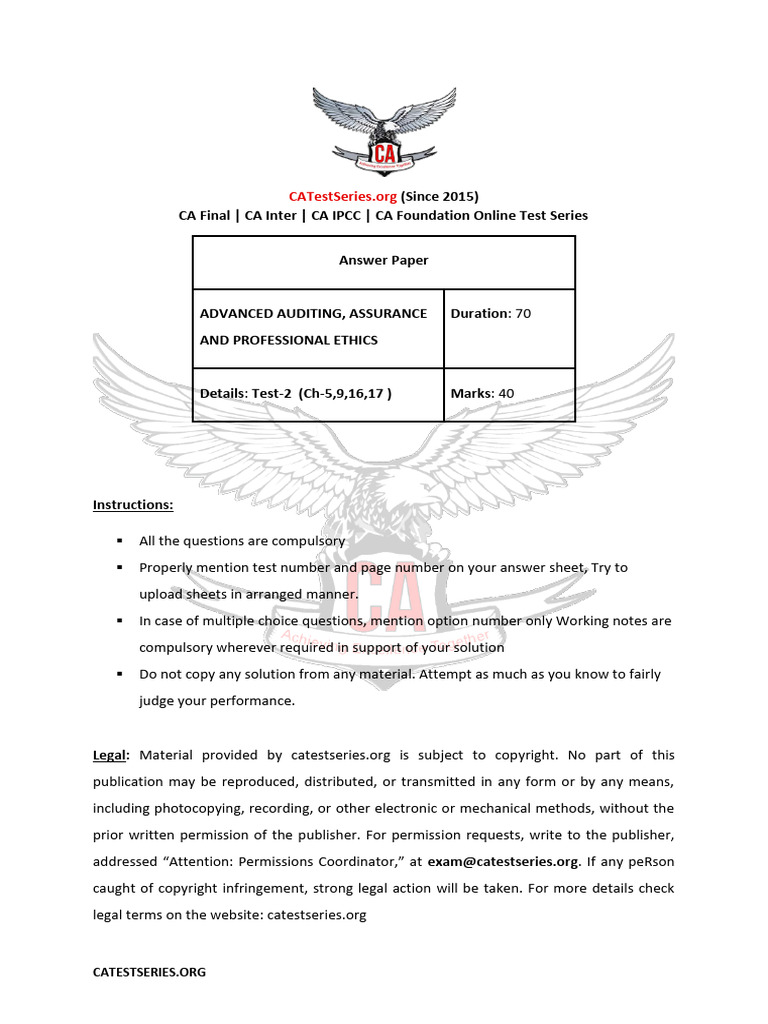 Advanced Auditing Test Series Guide | PDF | Audit | Internal Audit