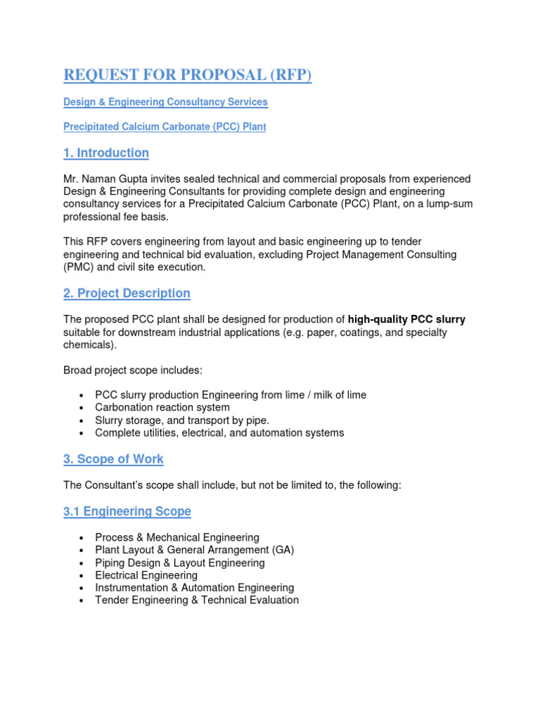 RFP for PCC Plant Engineering Services | PDF | Engineering