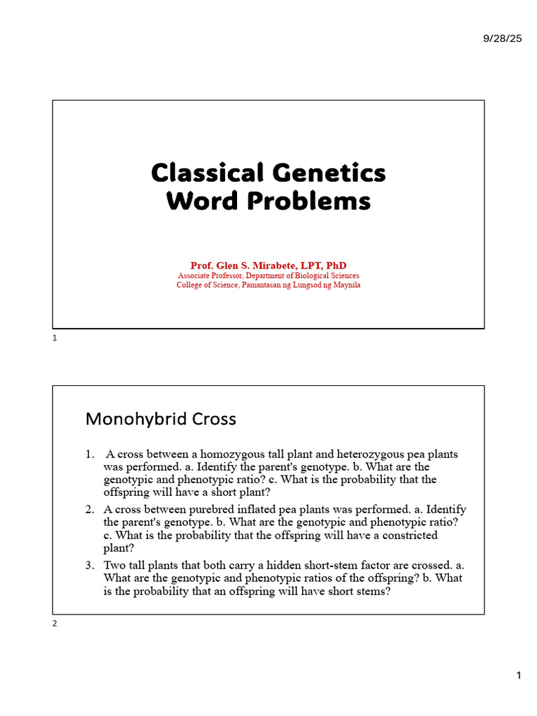 Classical Genetics Problem Set | PDF | Genotype | Dominance (Genetics)