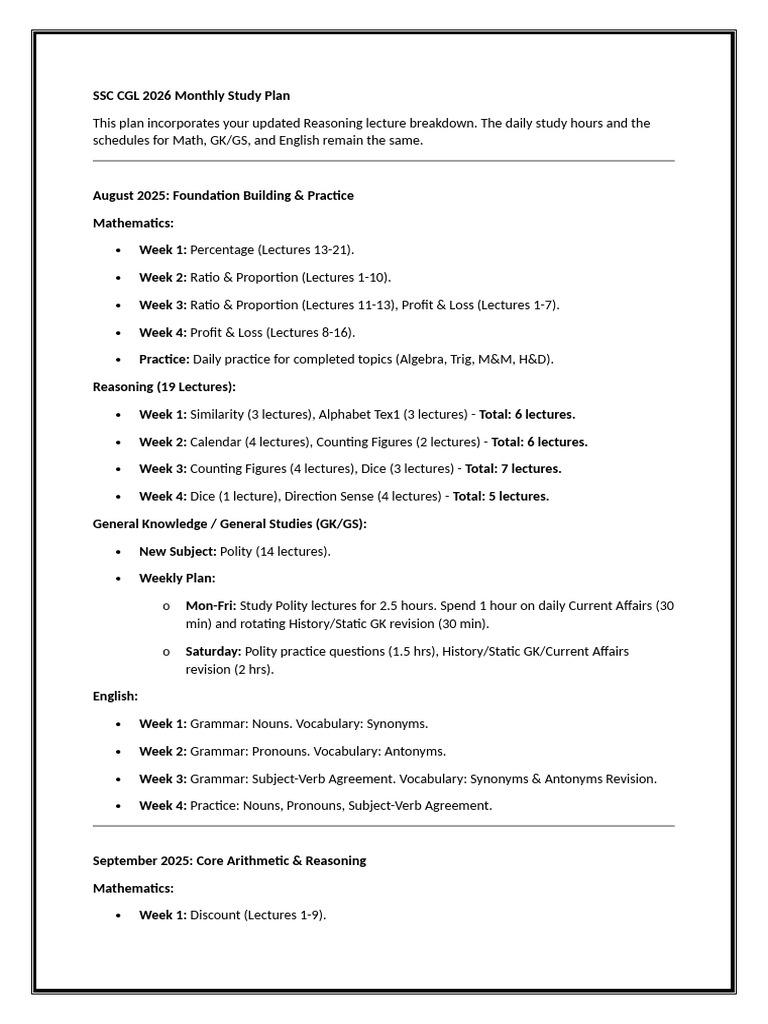 SSC CGL 2026 Study Plan Guide | PDF | Mathematics | English Language