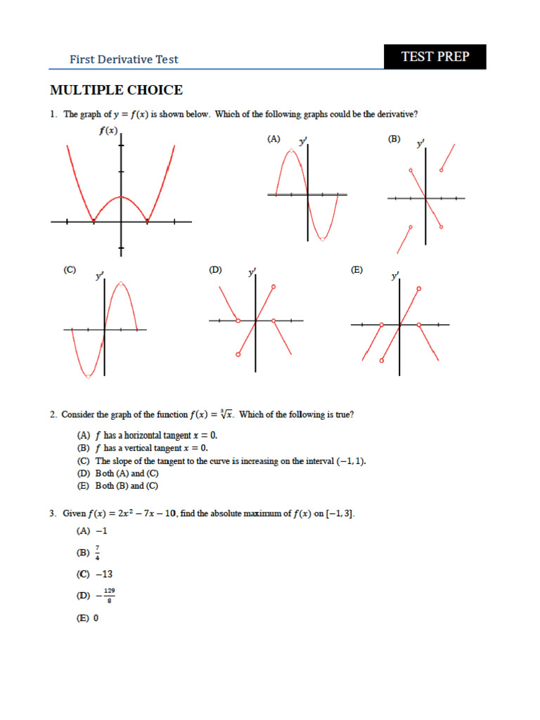 Test Prep – First Derivative Test | PDF
