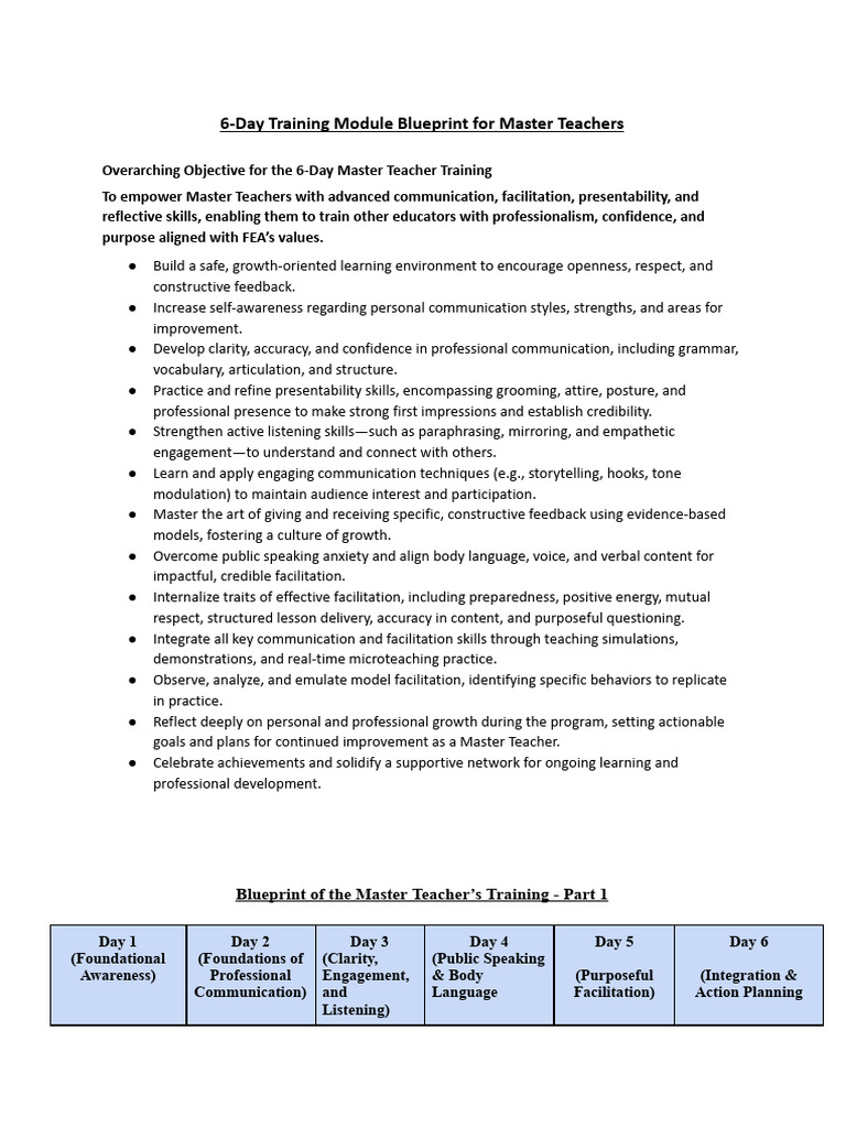 STM 526_ Training Module for Master Teachers Part 1- 6 Days | PDF ...
