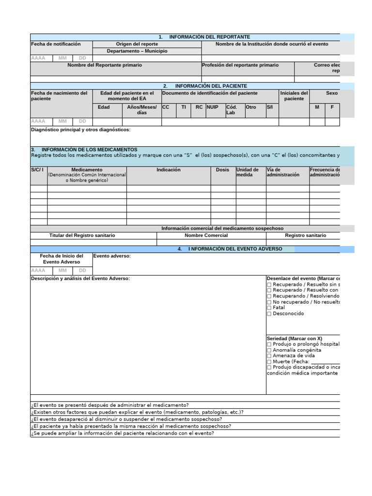 Formato para Reporte de Eventos Adversos | PDF | Medicina ...