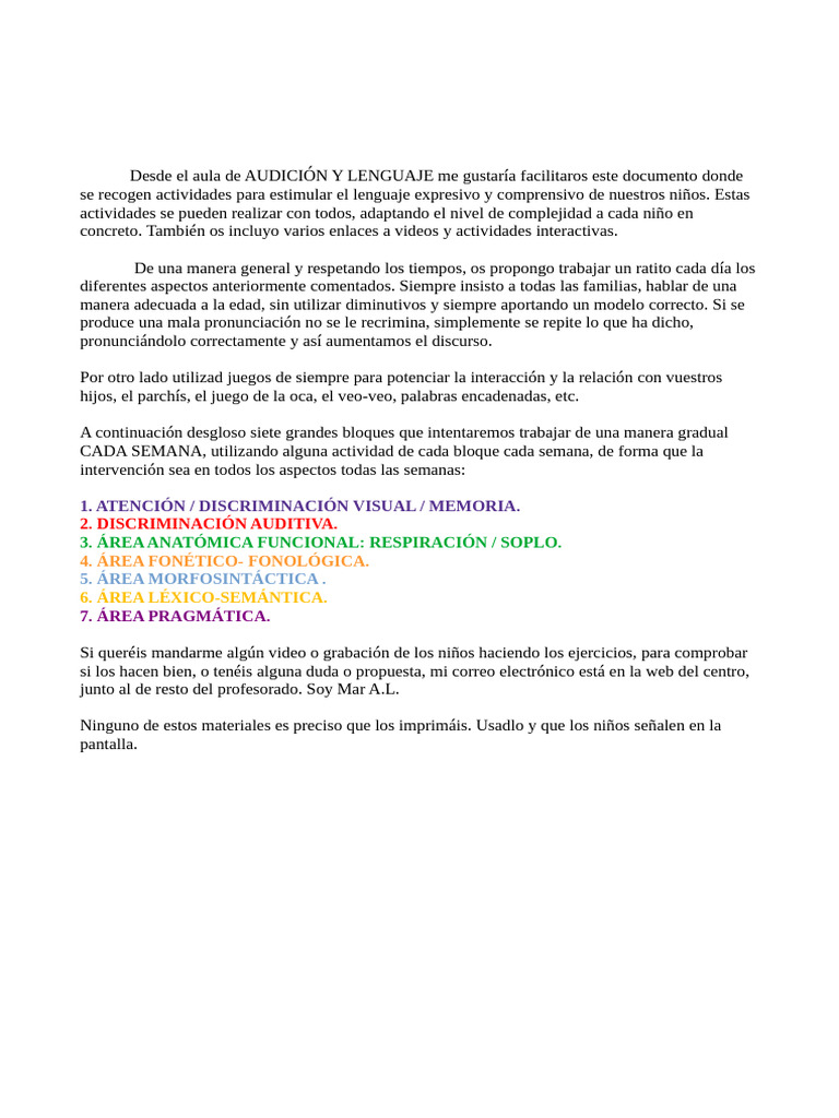 Actividades para Estimular el Lenguaje Infantil | PDF | Sílaba | Fonología