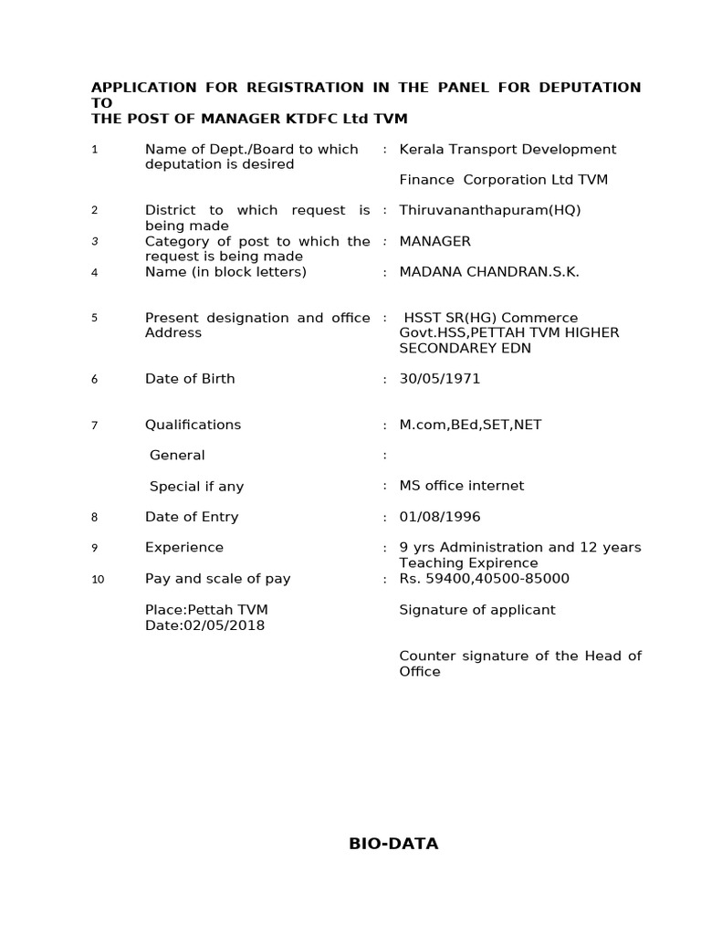 Application for Registration in the Panel for Deputation t1 | PDF