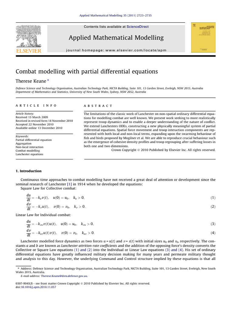 Combat Modelling with PDEs Explained | PDF | Nonlinear System | Force
