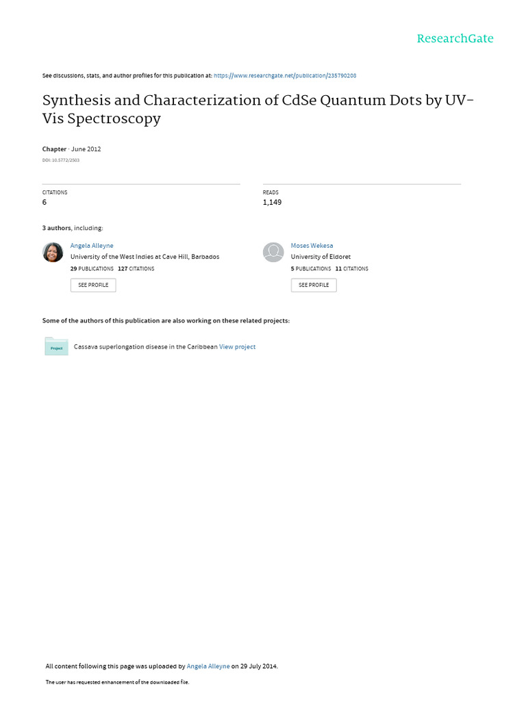 Synthesis of CdSe Quantum Dots | PDF | Electromagnetic Radiation ...
