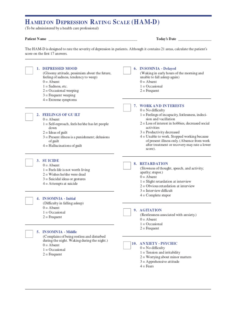 Hamilton Depression Rating Scale (HAM-D) | PDF | Major Depressive ...