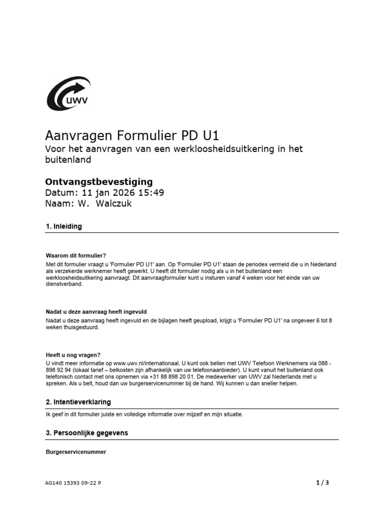 Aanvragen Formulier PD U1 | PDF