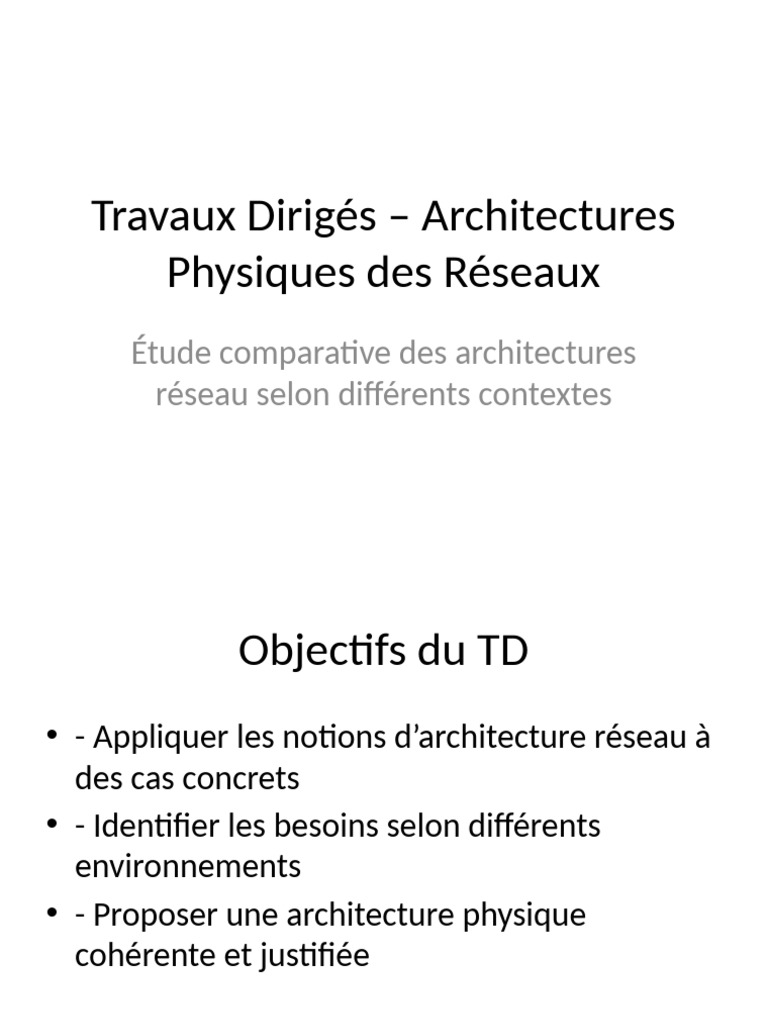 Architectures Réseau : Étude Comparative | PDF