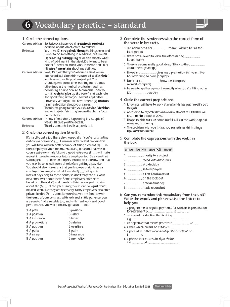 EP U06 Vocabulary Practice Standard | PDF | Salary | Employment