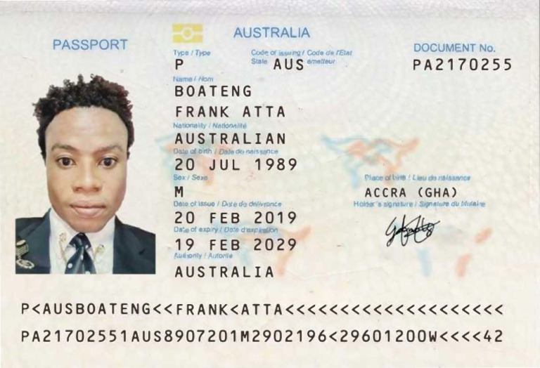 Australian Passport Details for Frank Atta | PDF
