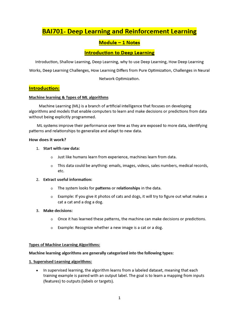 DL - Module 1 (Notes For Students) | PDF | Deep Learning | Machine Learning