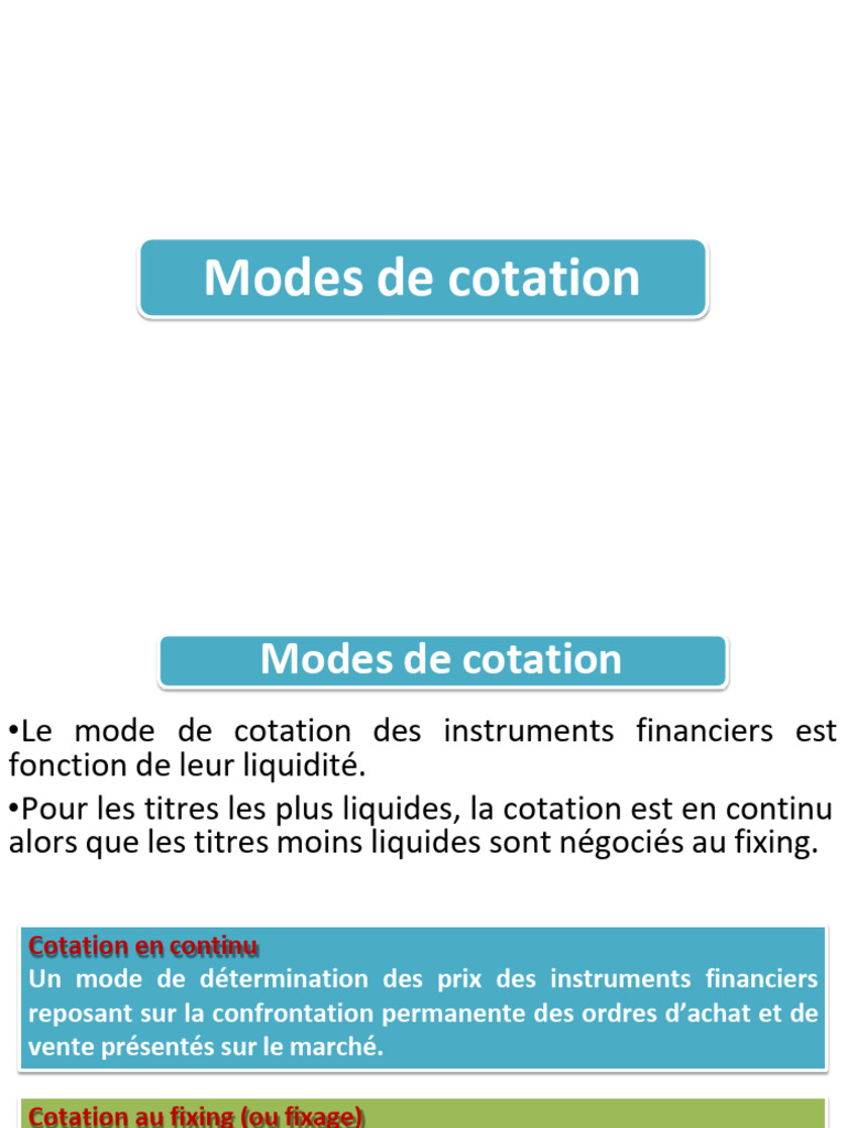 Modes de cotation des instruments financiers | PDF | Ordre de Bourse ...