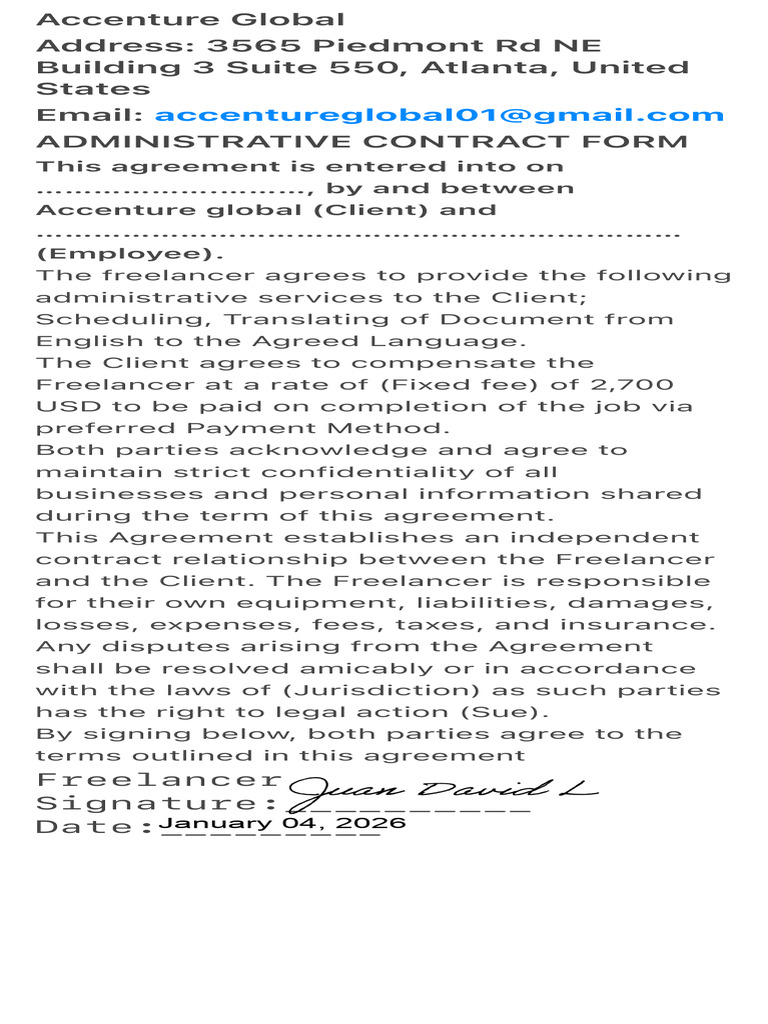 Accenture Global Administrative Contract | PDF