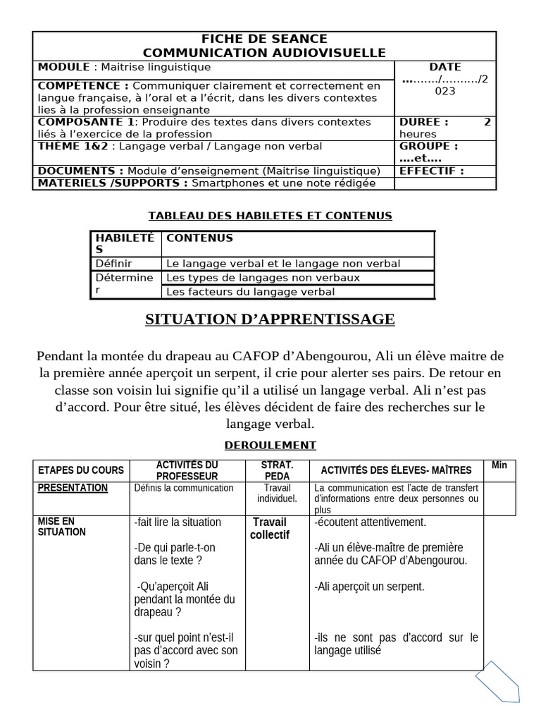Maîtrise du langage verbal et non verbal | PDF | Communication non ...