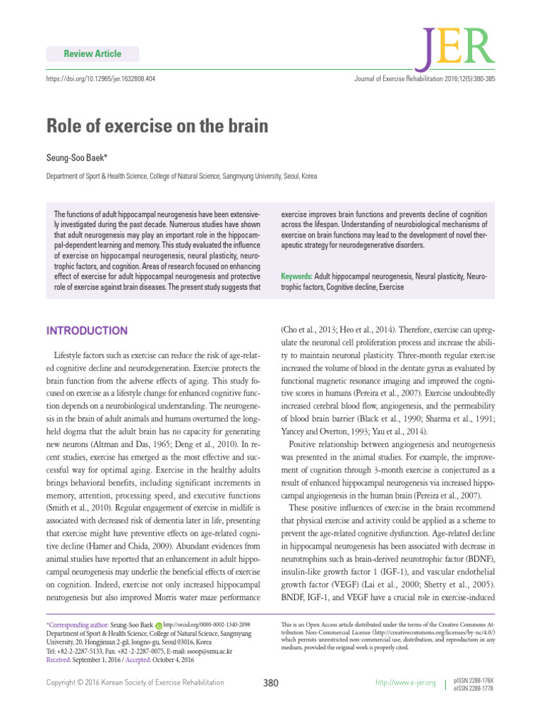 Exercise's Impact on Brain Health | PDF | Hippocampus | Neurogenesis