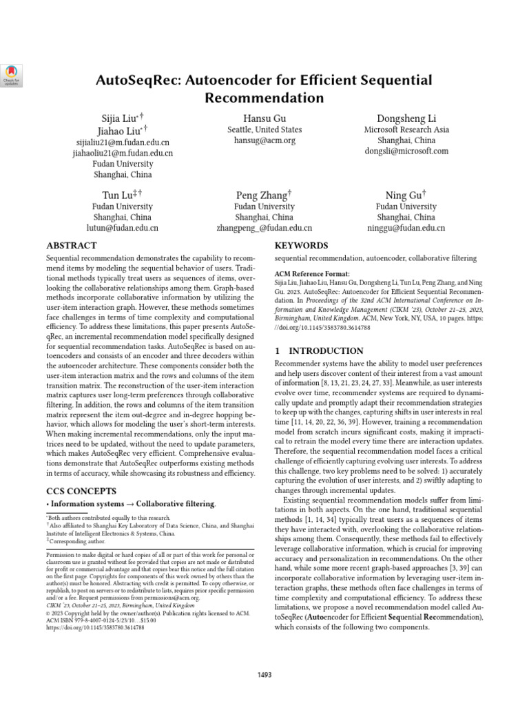 AutoSeqRec: Efficient Sequential Recommendation | PDF | Matrix ...