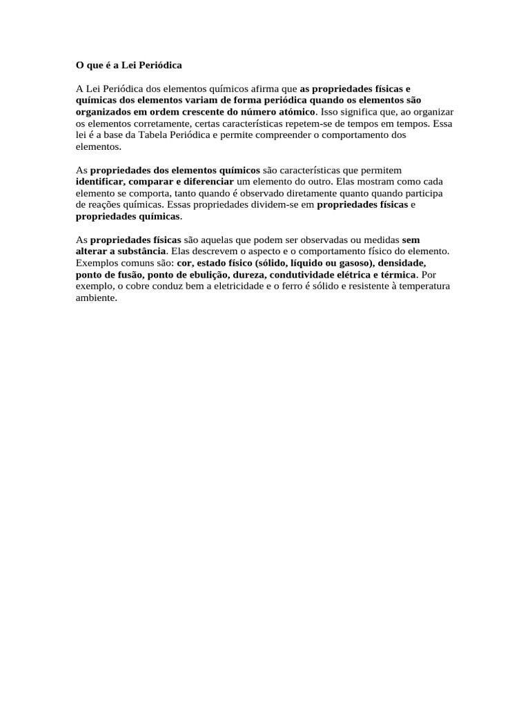 Entenda a Lei Periódica dos Elementos | PDF