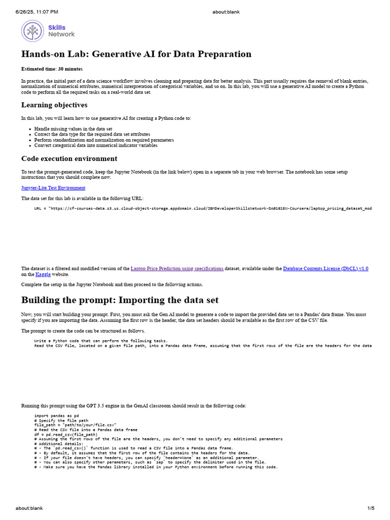 Hands-On Lab Generative AI for Data Preparation | PDF | Categorical ...
