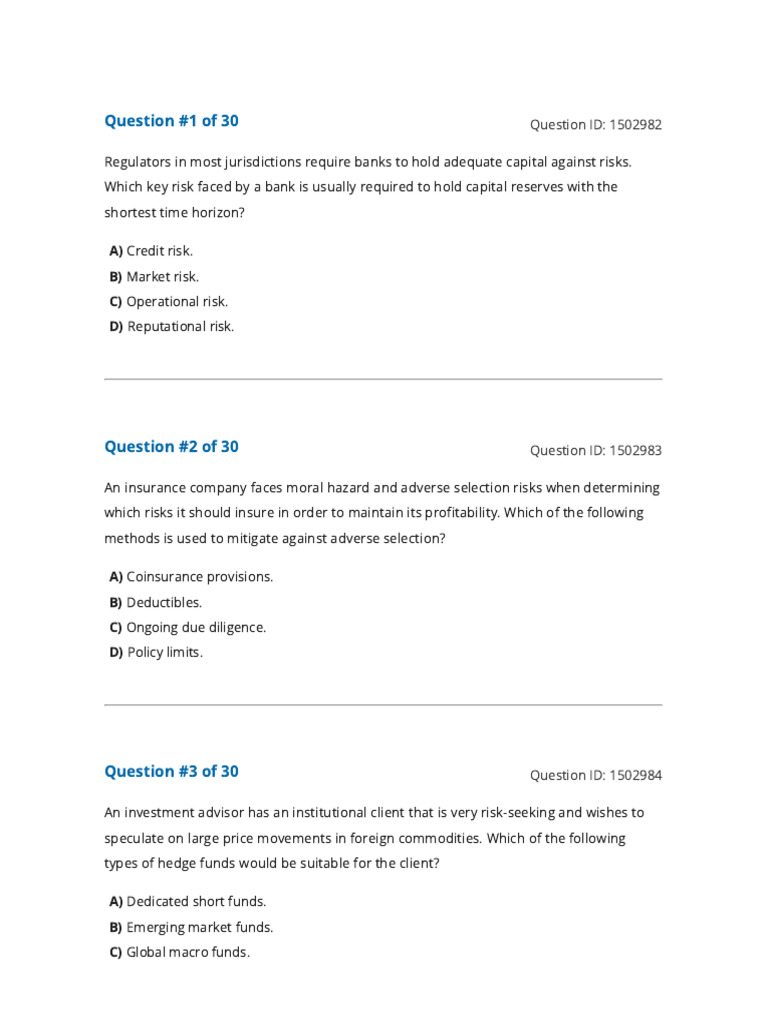 Banking and Investment Risk Assessment Quiz | PDF | Option (Finance ...