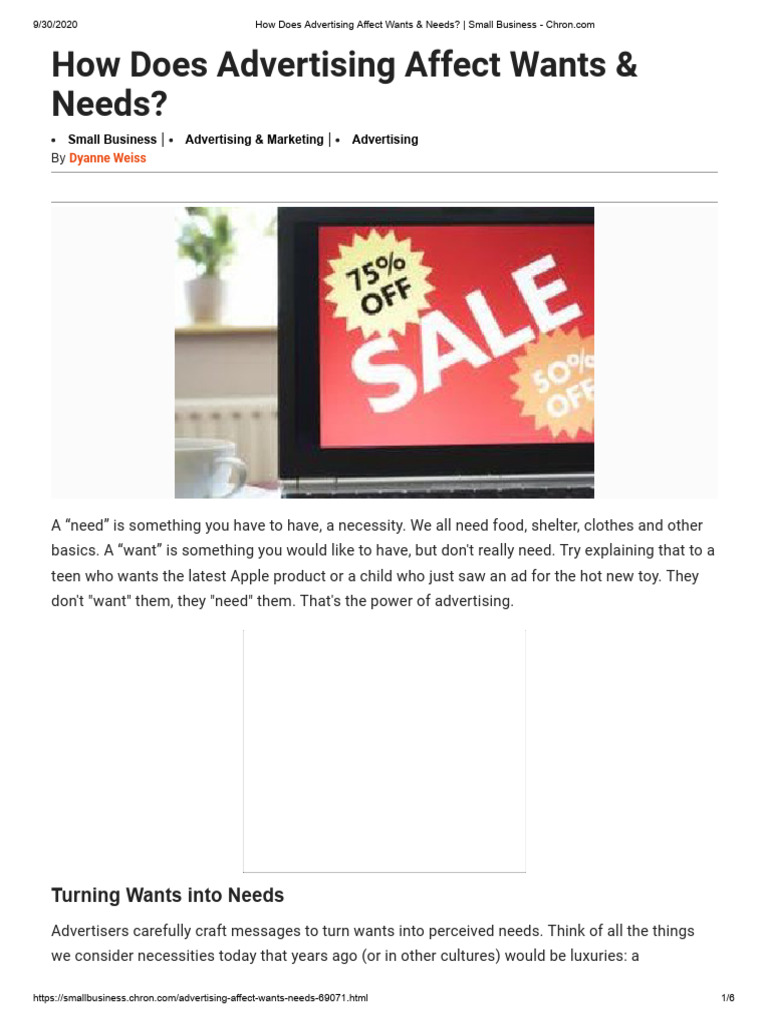 Day 4 How Does Advertising Affect Wants & Needs (2) | PDF | Advertising