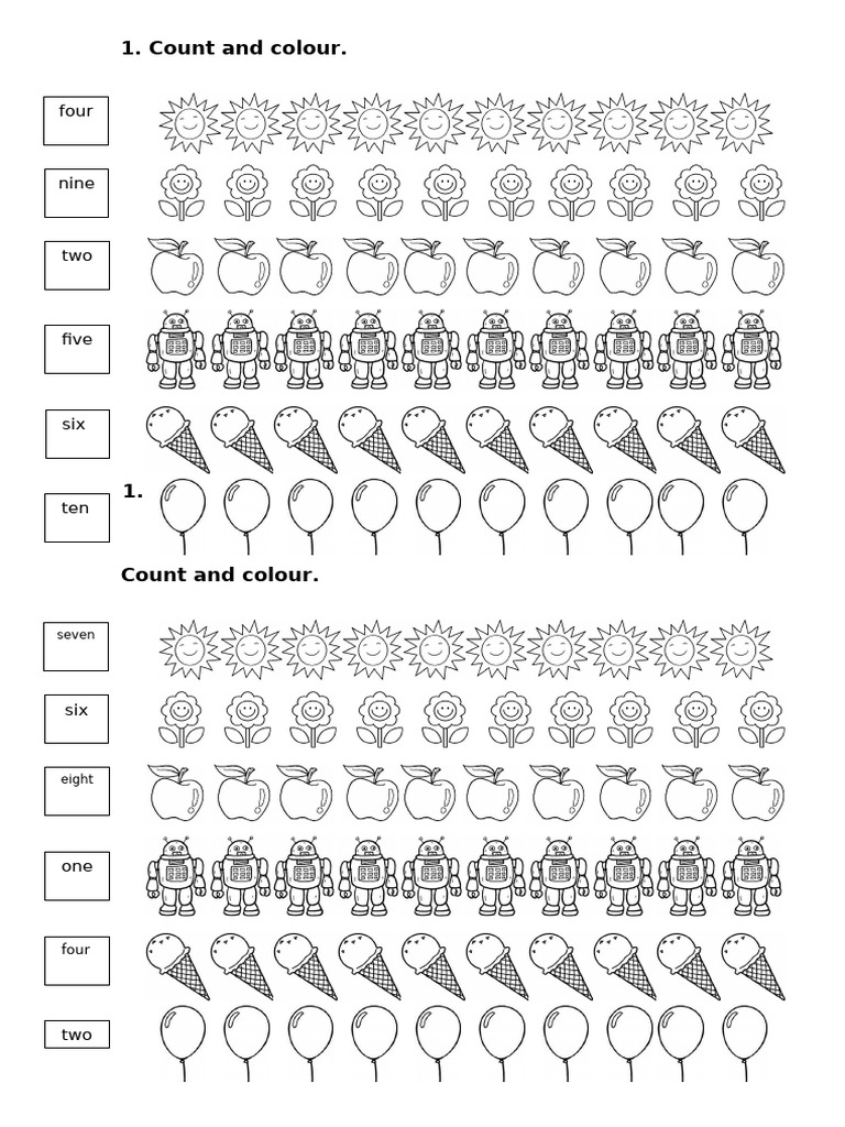 Numbers 1-10 - Colouring Mini Test | PDF