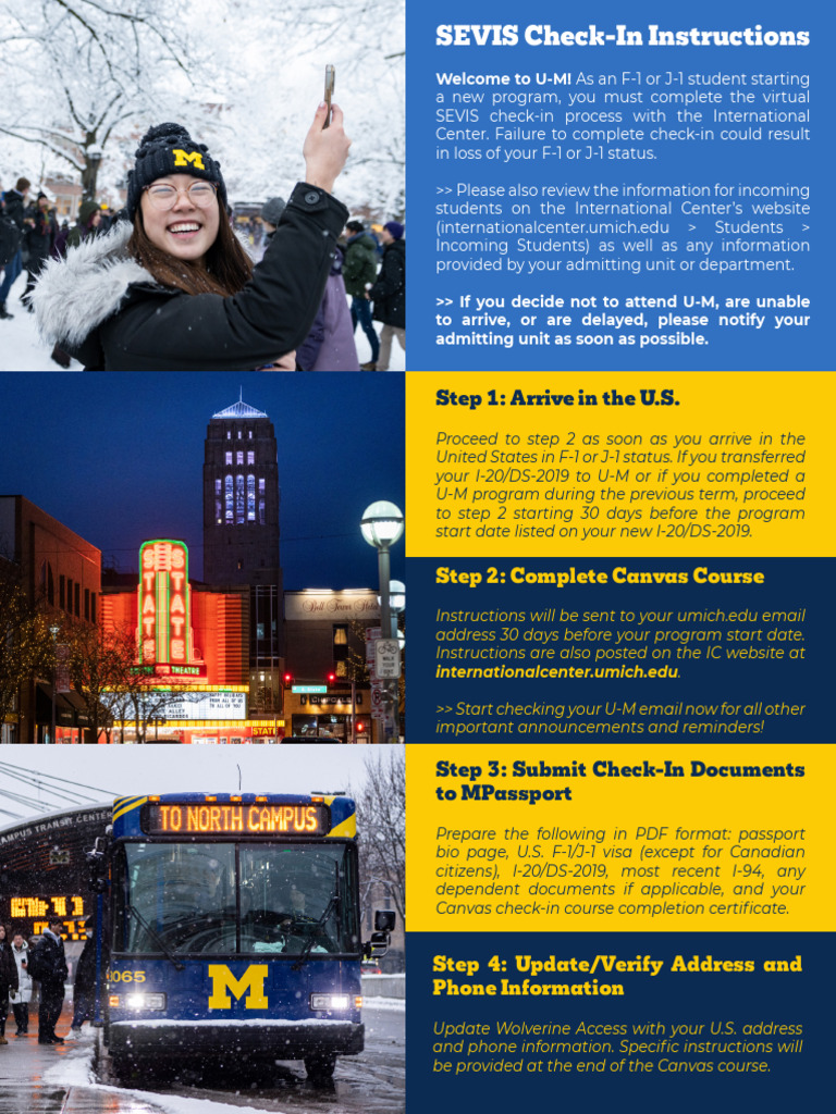 SEVIS Check-In Steps for U-M Students | PDF
