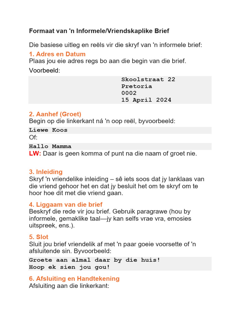 Formaat Van 'N Informele Brief | PDF