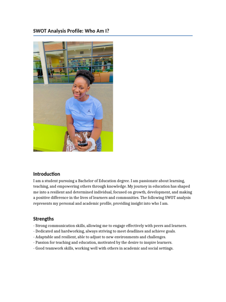 Personal SWOT Analysis in Education | PDF