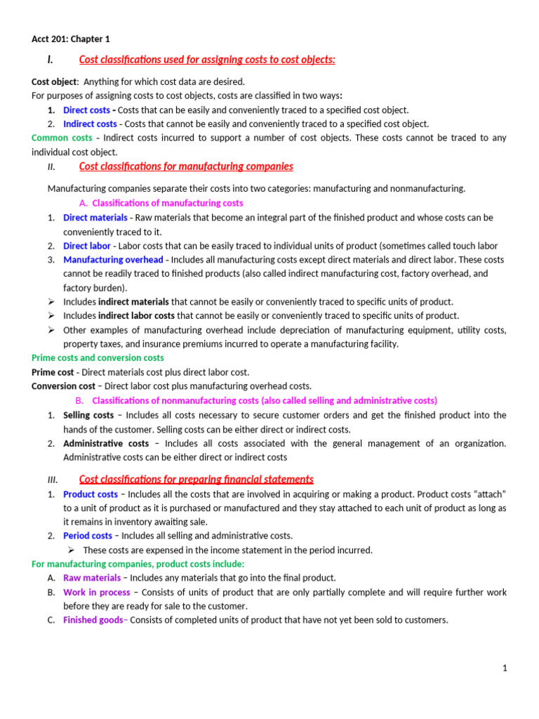 Cost Classifications in Accounting 201 | PDF | Income Statement | Cost ...