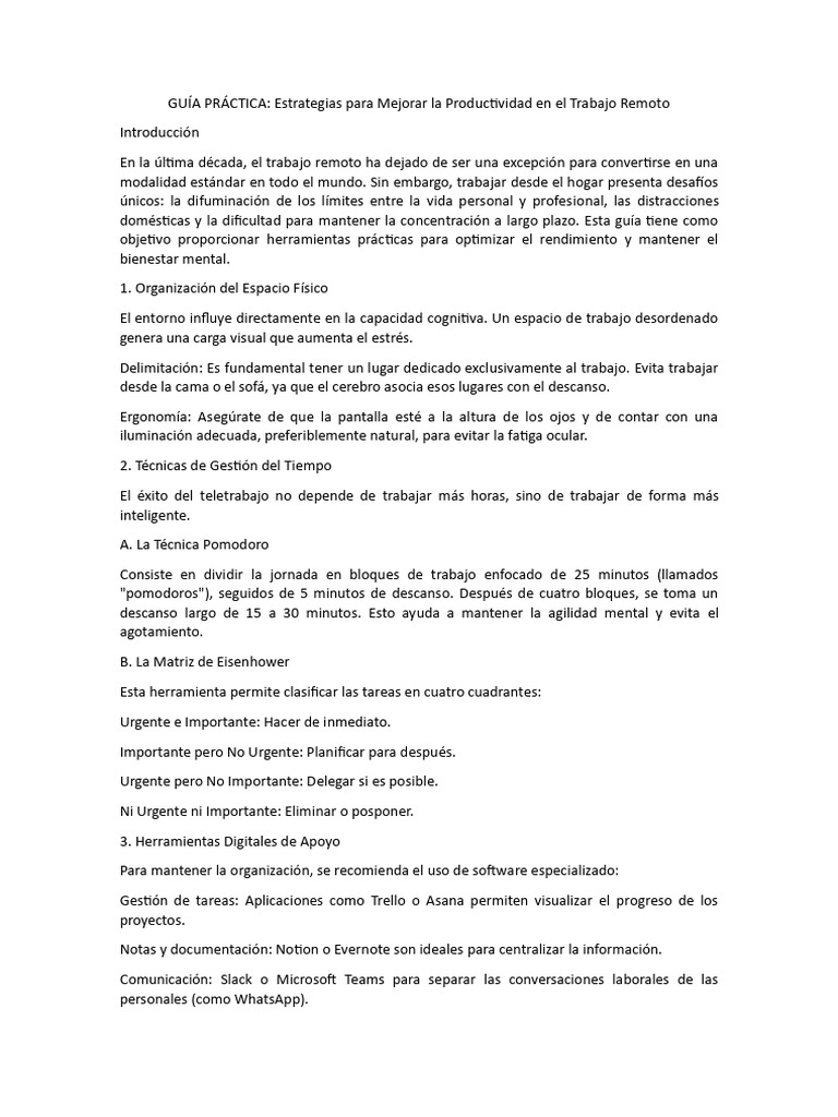 Mejora tu Productividad en el Teletrabajo | PDF | Gestión del tiempo ...