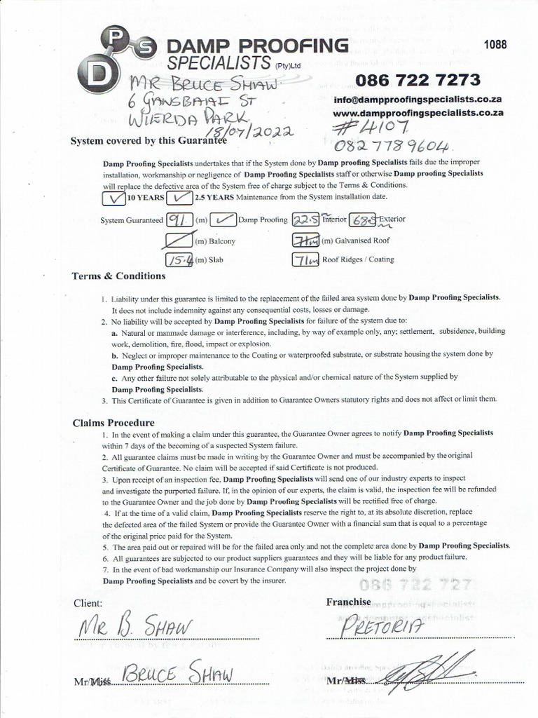 Damp Proofing Guarantee | PDF
