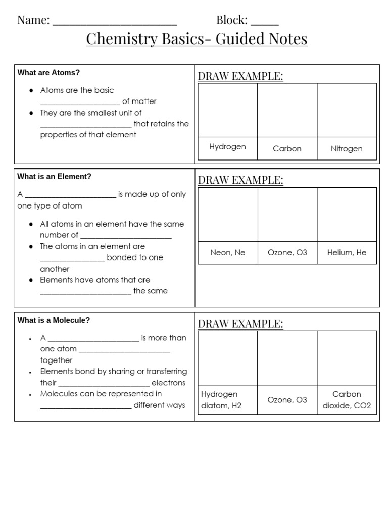 Chemistry Handout - Guided Notes | PDF | Chemical Compounds | Molecules