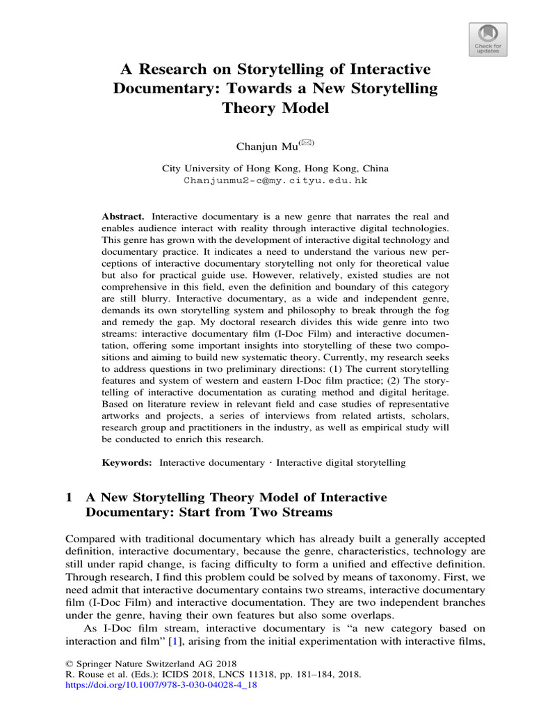 A Research On Storytelling of Interactive Documentary: Towards A New ...