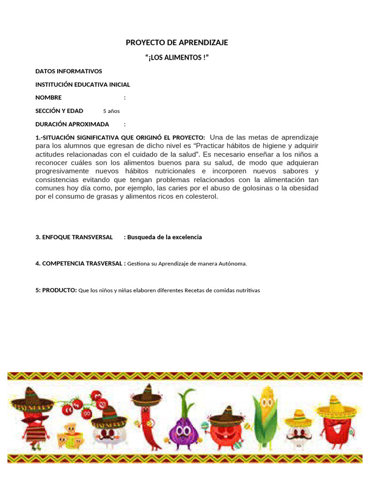 Proyecto de Aprendizaje sobre Alimentos | PDF | Aprendizaje | Dibujo