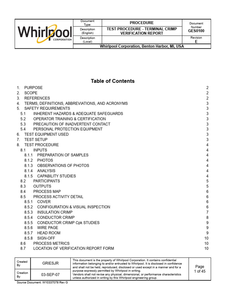 Terminal Crimp Test Procedure Guide | PDF | Verification And Validation ...