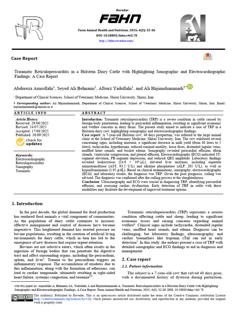 Traumatic Reticulopericarditis in Cattle | PDF | Electrocardiography ...