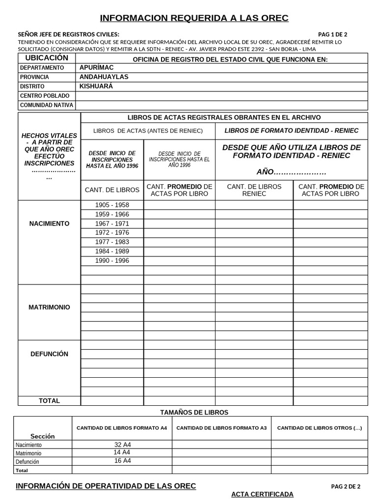 Formato de Información Requerida A Las Orec 2017 - V2 | PDF | Informática