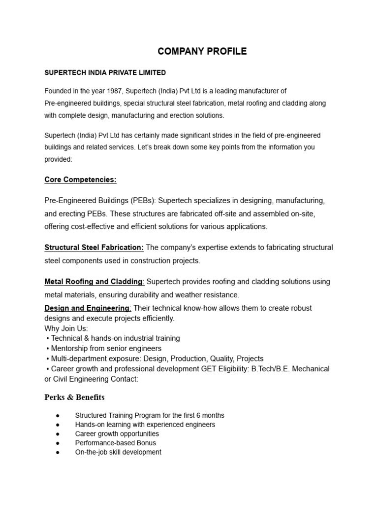 Supertech India: PEB & Steel Solutions | PDF