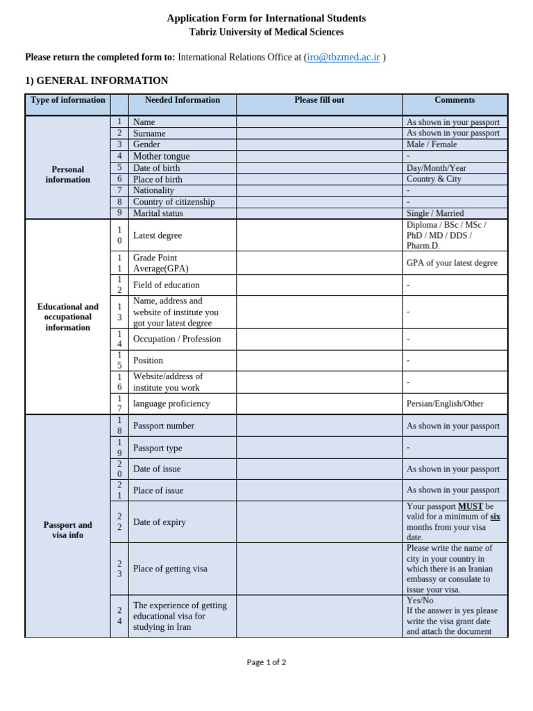 International Student Application Form | PDF | Passport | Government ...