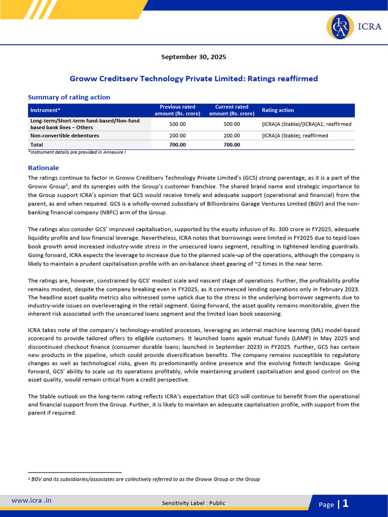 Groww Creditserv Technology Private Limited | PDF | Loans | Leverage ...